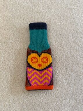 Colorful Owl Knit Bottle Sleeve - Teal, Yellow & Pink